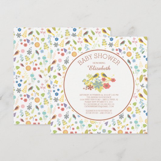 sierlijke bloemenliefde vogel baby douche uitnodig kaart (Voorkant / Achterkant)