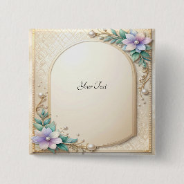 Sierlijke bloemensieraad met parelknop vierkante button 5,1 cm