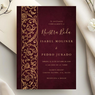 Sierlijke Bloemrijke Goud Bourgondië Nuestra Boda Kaart