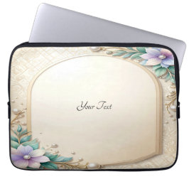 Sierlijke bloemrijke lijst met parels laptophoes laptop sleeve