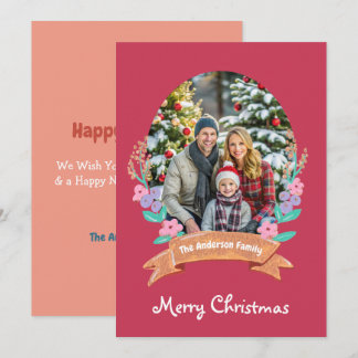 Sierlijke Bloesems Bloemenkrans Xmas rode foto Feestdagenkaart