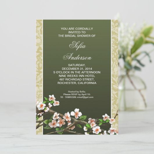  sierlijke bloesems bruidsdouche uitnodiging (Staand voorkant)