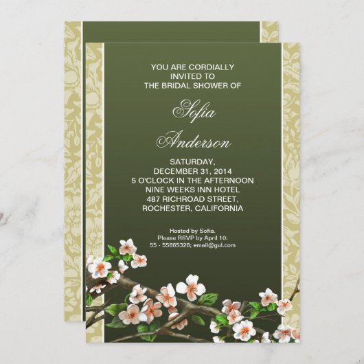  sierlijke bloesems bruidsdouche uitnodiging (Voorkant / Achterkant)