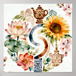 Sierlijke Botanische & Thee-erfgoed Poster
