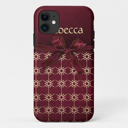 Sierlijke Bourgondiër Gouden Patroon Lint Boog Case-Mate iPhone Case (Achterkant)