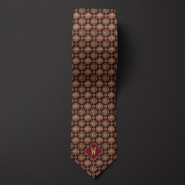 Sierlijke Bourgondische en Gouden Mandala Monogram Stropdas