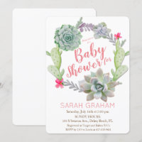 Sierlijke Cactuskrans Baby Shower Uitnodiging