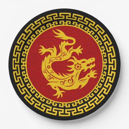 Sierlijke Chinese Nieuwjaar Dragon Papieren Bordje (Voorkant)