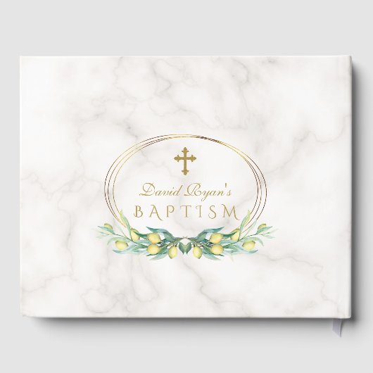 Sierlijke citroen vruchten marmer gouden kruis jon gastenboek (Achterkant)