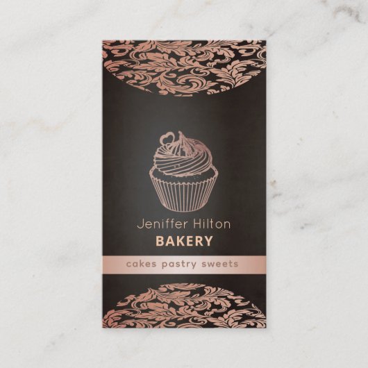  sierlijke cupcake damask bakkerij QR code Visitekaartje (Voorkant)