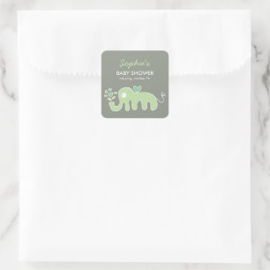 Sierlijke Cute Cartoon Groene Olifant Baby Shower Vierkante Sticker