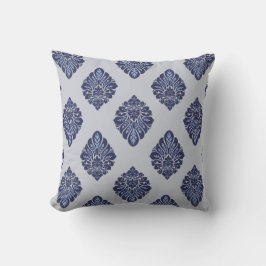 Sierlijke Damast Grijs Blauw Bloemmotief Kussen