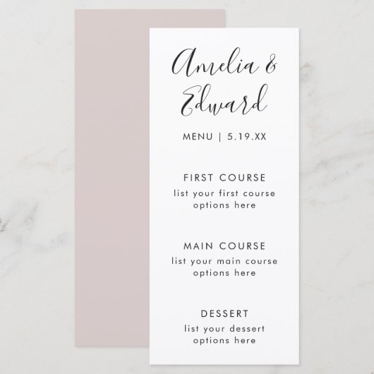 Sierlijke Delicate Blush Wedding Menu Kaart (Voorkant / Achterkant)
