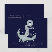 Sierlijke Diamanten Anker Bling Glam Save the Date Aankondigingskaart (Voorkant / Achterkant)