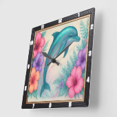 Sierlijke Dolfijn Floral Art Vierkante Klok (Hoek)