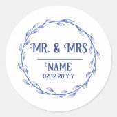 Sierlijke donkerblauwe Lijst Bruiloft Gepersonalis Ronde Sticker (Voorkant)