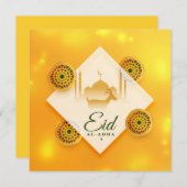 Sierlijke Eid ul Adha Mubarak Geit Moskee Geel Feestdagenkaart (Voorkant / Achterkant)