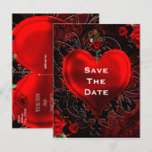 Sierlijke Elegante Bloemen Hart Zwart & Rood Party Aankondigingskaart (Voorkant / Achterkant)