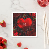 Sierlijke Elegante Bloemen Hart Zwart & Rood Party Servetten (Insitu)