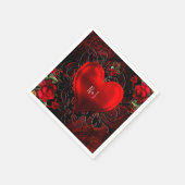 Sierlijke Elegante Bloemen Hart Zwart & Rood Party Servetten (Hoek)