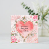 Sierlijke Elegante Bloemhart Perzik Uitnodigingen (Staand voorkant)