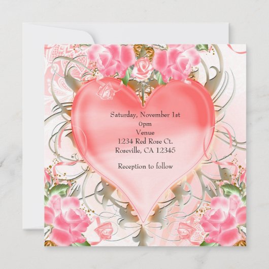 Sierlijke Elegante Bloemhart Perzik Uitnodigingen (Achterkant)