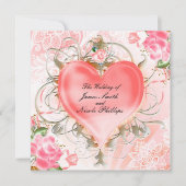 Sierlijke Elegante Bloemhart Perzik Uitnodigingen (Voorkant)