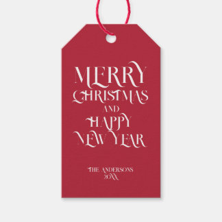 Sierlijke Elegante Kalligrafie Rode Kerstmis Cadeaulabel