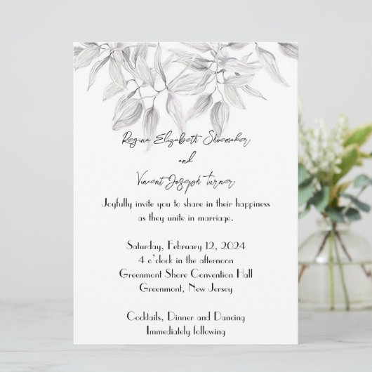 Sierlijke en elegante bruiloft uitnodiging (Staand voorkant)