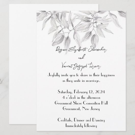 Sierlijke en elegante bruiloft uitnodiging (Voorkant / Achterkant)