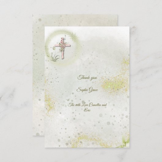 Sierlijke en sprankelende doop plat bedankt kaarte (Voorkant / Achterkant)