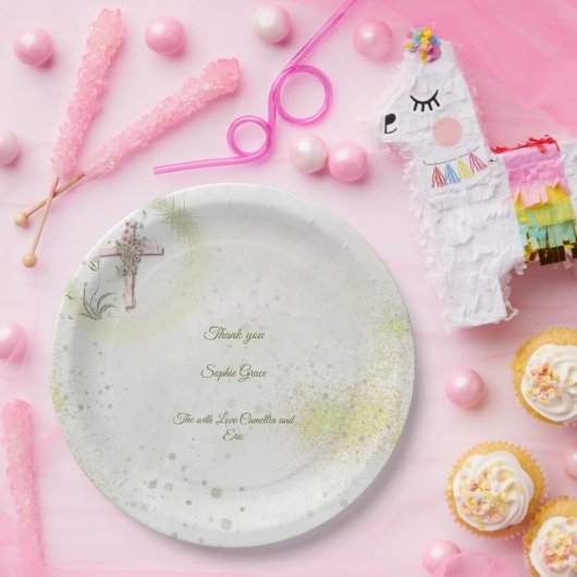 Sierlijke en sprankelende kruisdoop papieren borde papieren bordje (Feest)