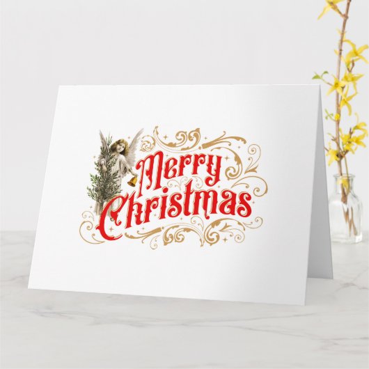 Sierlijke engel - Prettig kerstfeest - Retro Kaart (Gele Bloem)