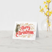 Sierlijke engel-Vrolijk kerstfeest-Retro Kaart (Gele Bloem)