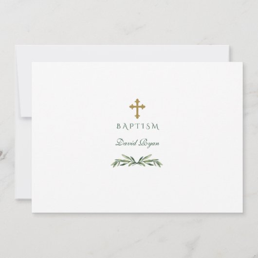 Sierlijke eucalyptusbladkrans jongensfoto doop kaart (Achterkant)