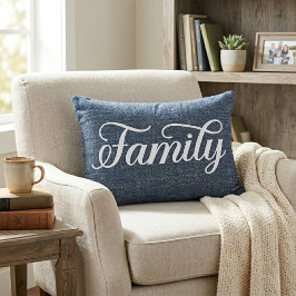 Sierlijke familiekalender informeel blauwe denim accent kussen