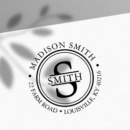 Sierlijke familienaam cirkelmonogram adres  zelfinktende stempel