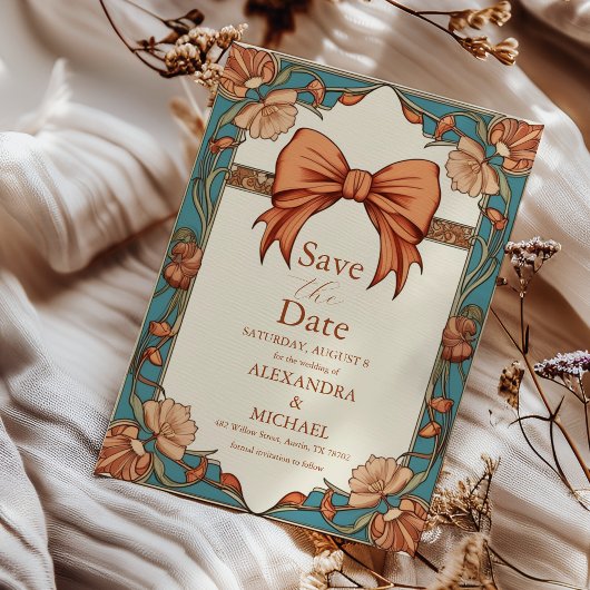 Sierlijke  Floral Art Nouveau bruiloft Save The Date