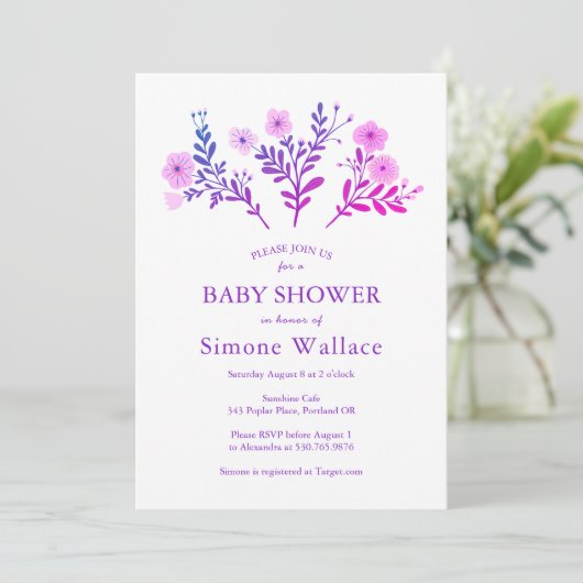 Sierlijke Florals Elegant Chic CUSTOM BABY SHOWER Kaart (Staand voorkant)