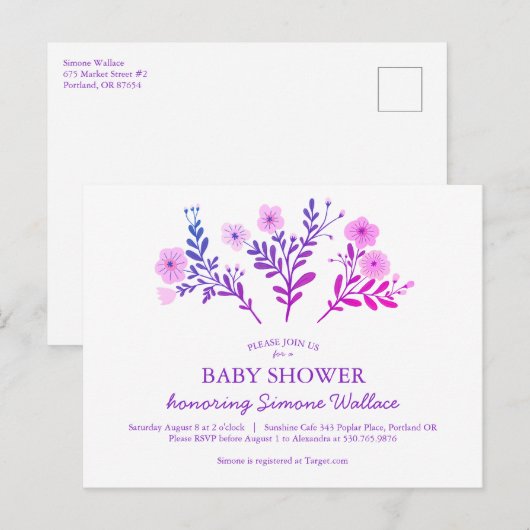 Sierlijke Florals Elegant Chic CUSTOM BABY SHOWER Uitnodiging Briefkaart (Voorkant / Achterkant)