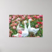 Sierlijke ganzen in Blooming Garden Dierenvriend Canvas Afdruk (Voorkant)