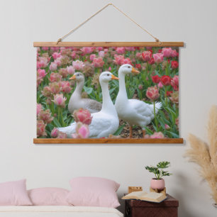 Sierlijke ganzen in Blooming Garden Dierenvriend Hangend Wandkleed