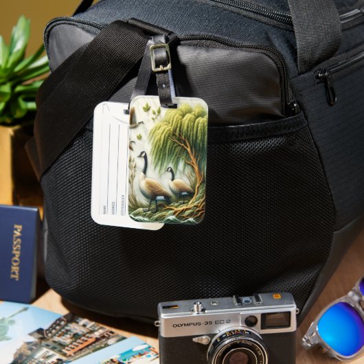 Sierlijke ganzen in Willow Tree groen Bagagelabel (Voorkant & Achterkant)