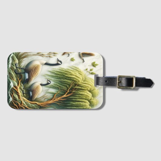 Sierlijke ganzen in Willow Tree groen Bagagelabel (Voorkant (horizontaal))