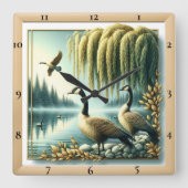 Sierlijke ganzen onder wilg vierkante klok (Voorkant)