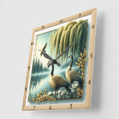 Sierlijke ganzen onder wilg vierkante klok (Hoek)