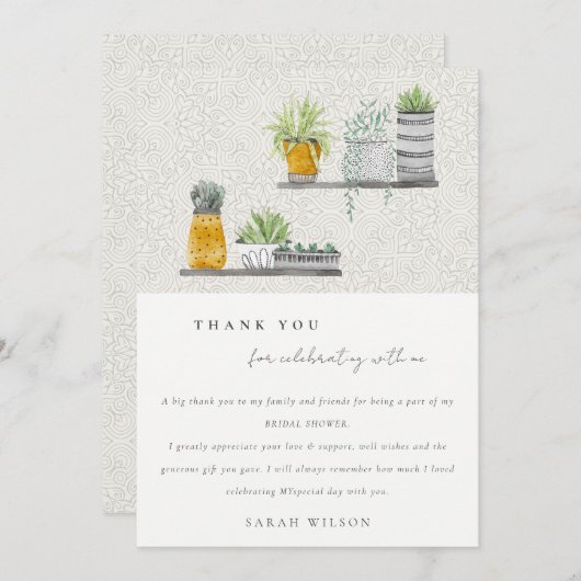 Sierlijke Gebladerde Bruiloftsshow in Pot Bedankkaart (Voorkant / Achterkant)