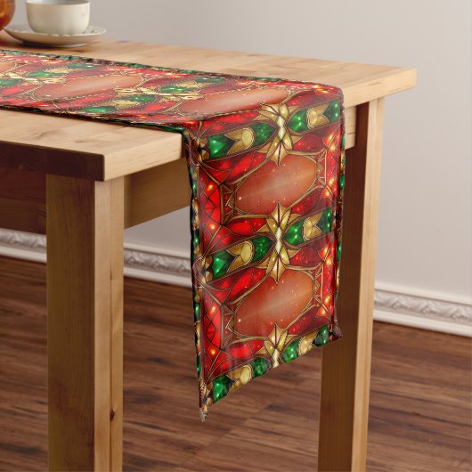 Sierlijke Gebrandschilderde Kersttafel Runner Medium Tafelloper (Voorbeeld)