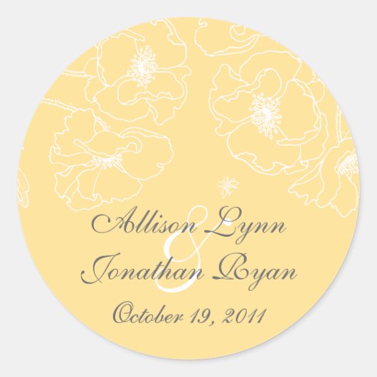 sierlijke gele papaver Flora bruiloft vierkante St Ronde Sticker (Voorkant)