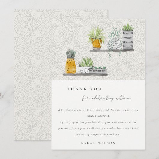 Sierlijke Geplante Bladerige Botanische Bruidsdouc Bedankkaart (Voorkant / Achterkant)